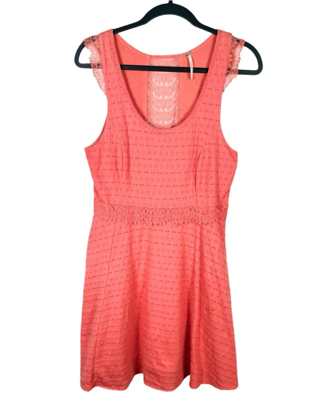 Free People Coral Pink Eyelet Lace Skater Dress Size M